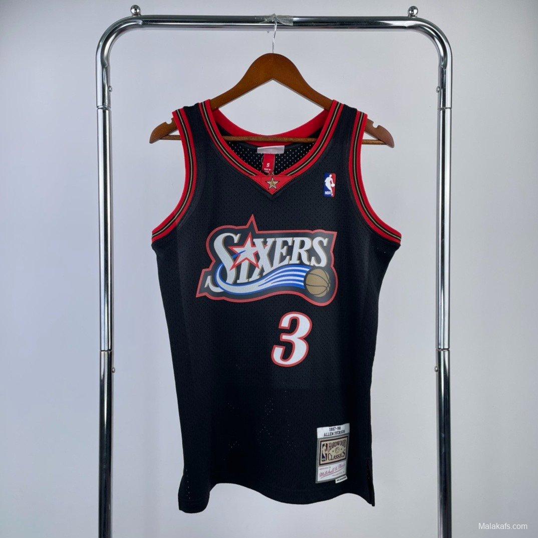 Philadelphia 76ers #3 Allen Iverson Mitchell & Ness Black 1997-98