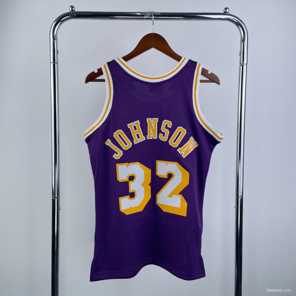 Los Angeles Lakers #32 Magic Johnson Mitchell & Ness1984-85 Hardwood Classics Jersey