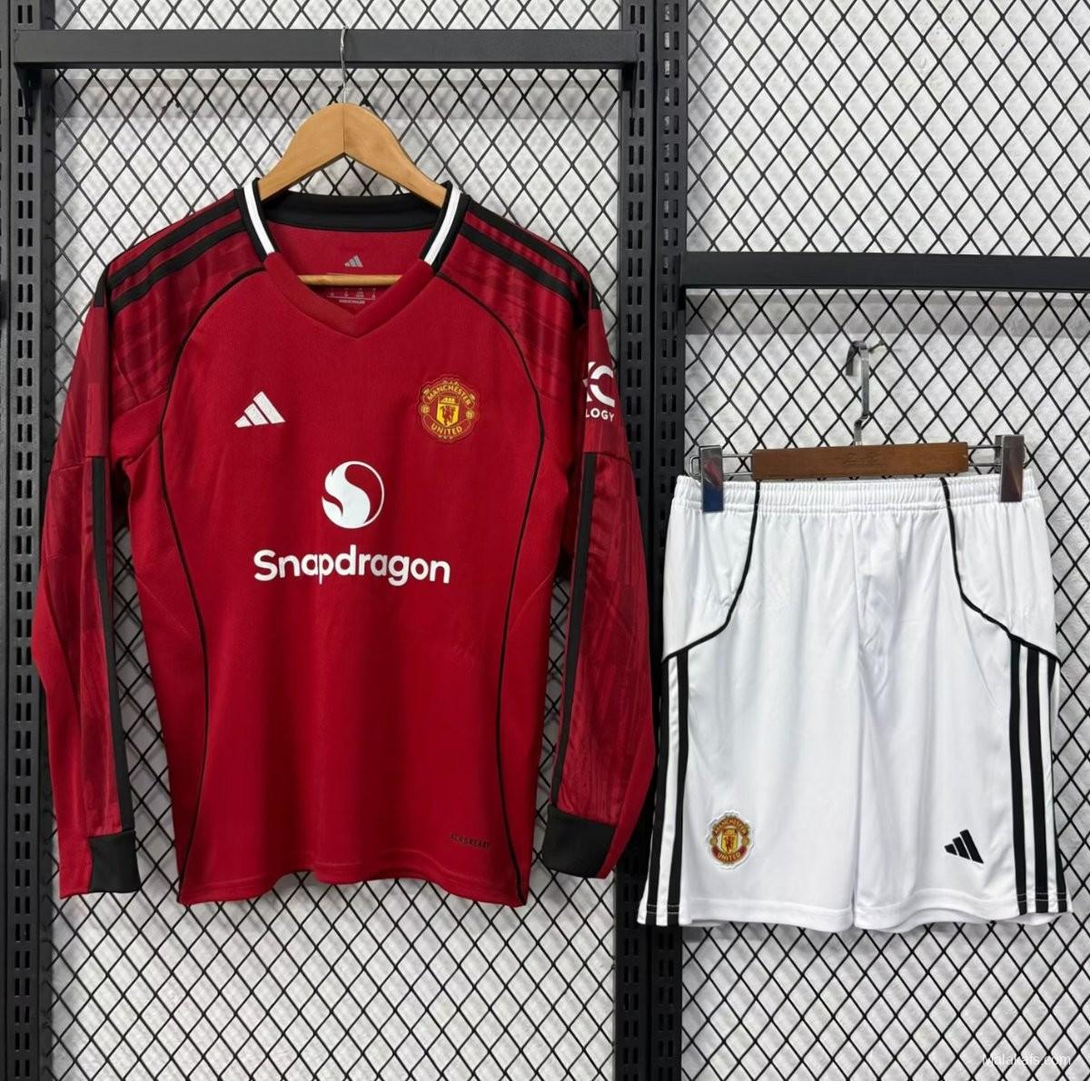 25/26 Kids Manchester United Home Long Sleeve Jersey