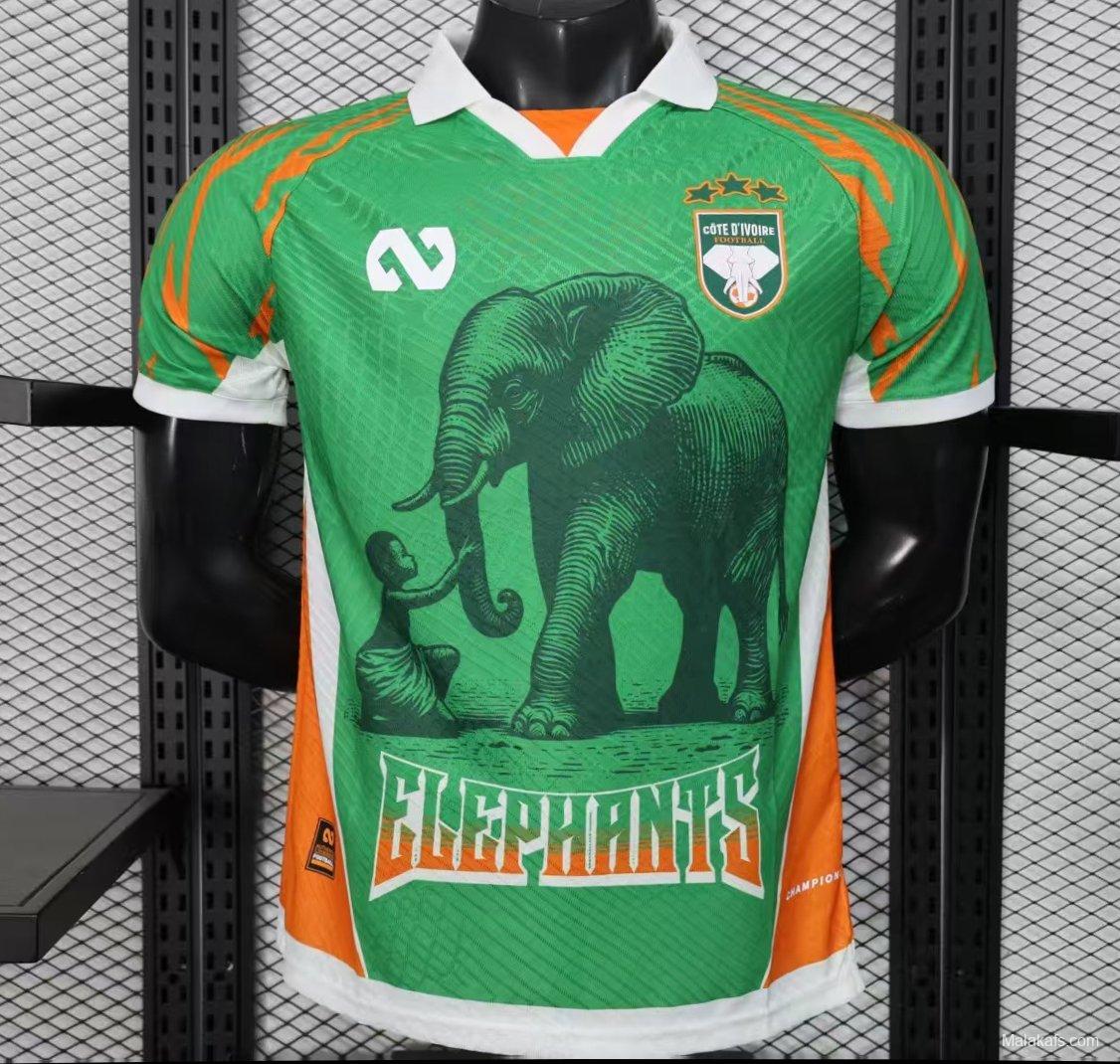Player Version 2025 Ivory Coast Green with Elephant Graphic and Orange Trim Jersey