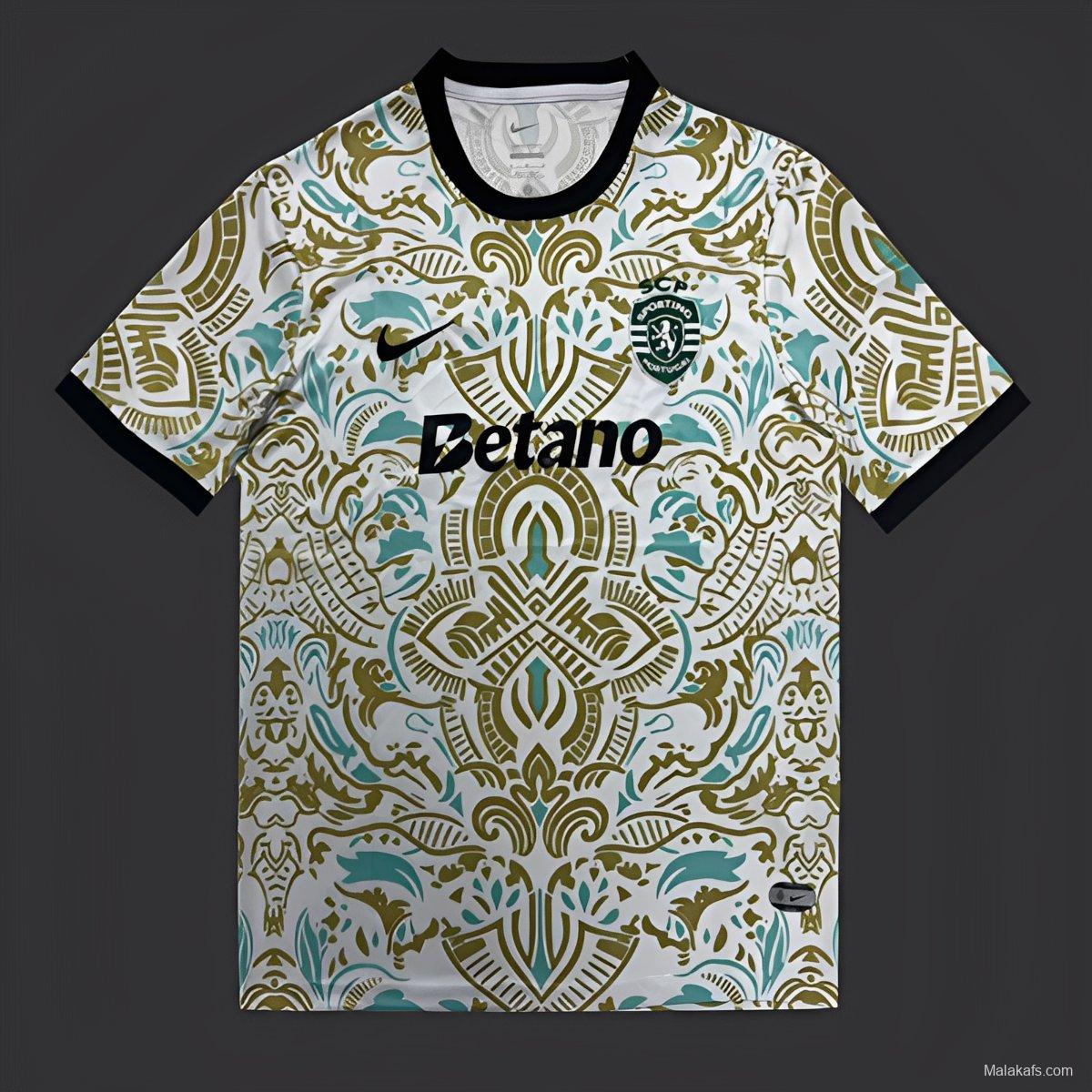 25/26 Sporting CP White with Ornate Gold and Turquoise Pattern Jersey