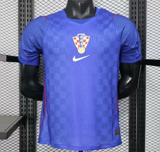 Player Version 2026 Croatia Away Blue with Subtle Checkerboard Pattern Jersey