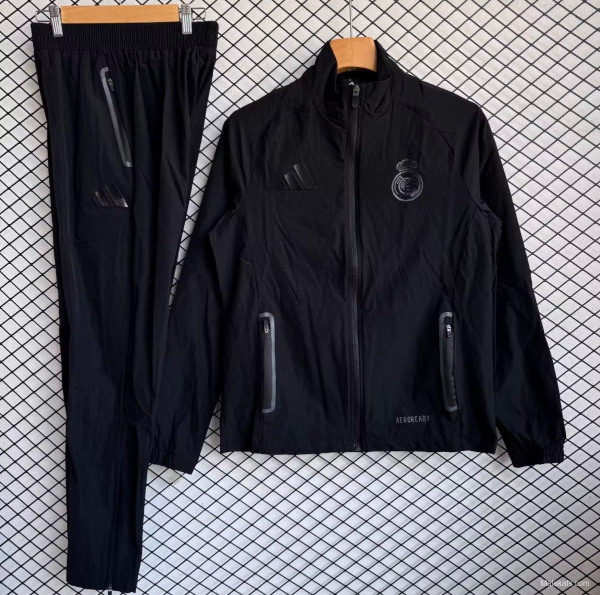 25/26 Real Madrid Black Full zipper Jacket Tracksuit+ long pants