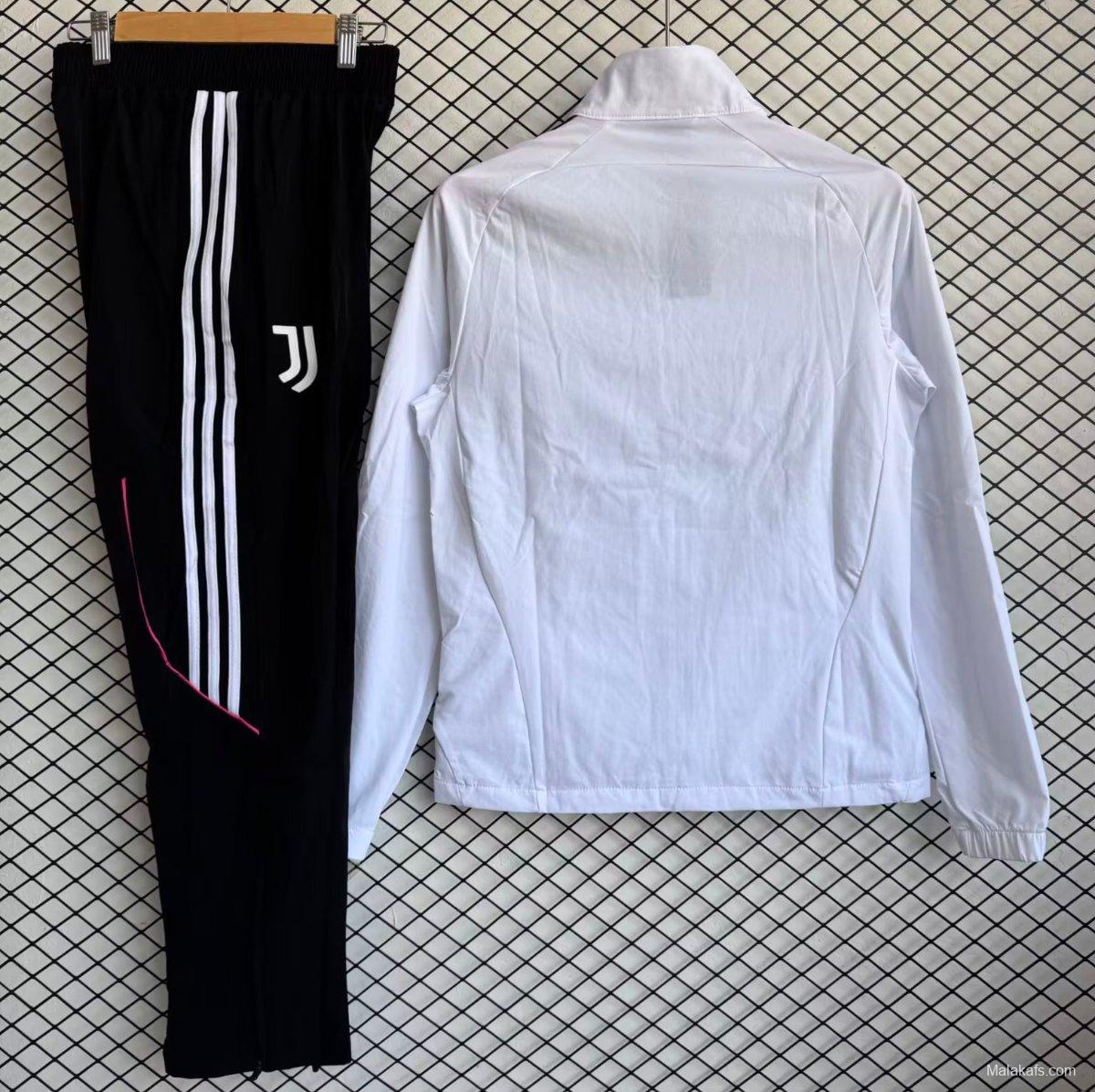 25/26 Juventus White with Black Full zipper Jacket Tracksuit+ long pants