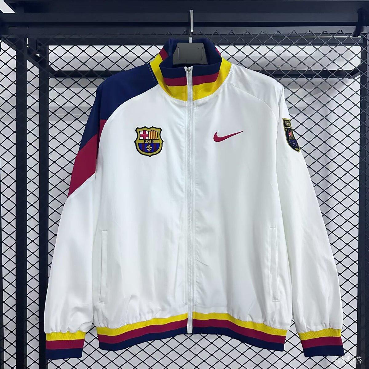 25/26 Barcelona White Full Zipper Windbreaker