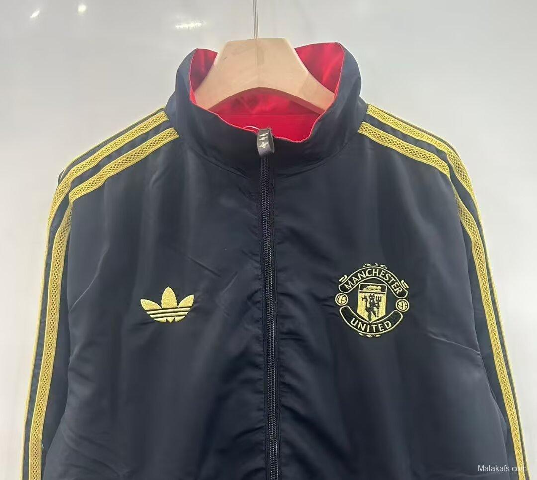 25/26 Manchester United Red/Black Reversible Full Zipper Windbreaker