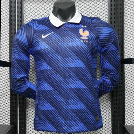 Player Version 2026 France Home Blue  Polo Collar Long Sleeve Jersey