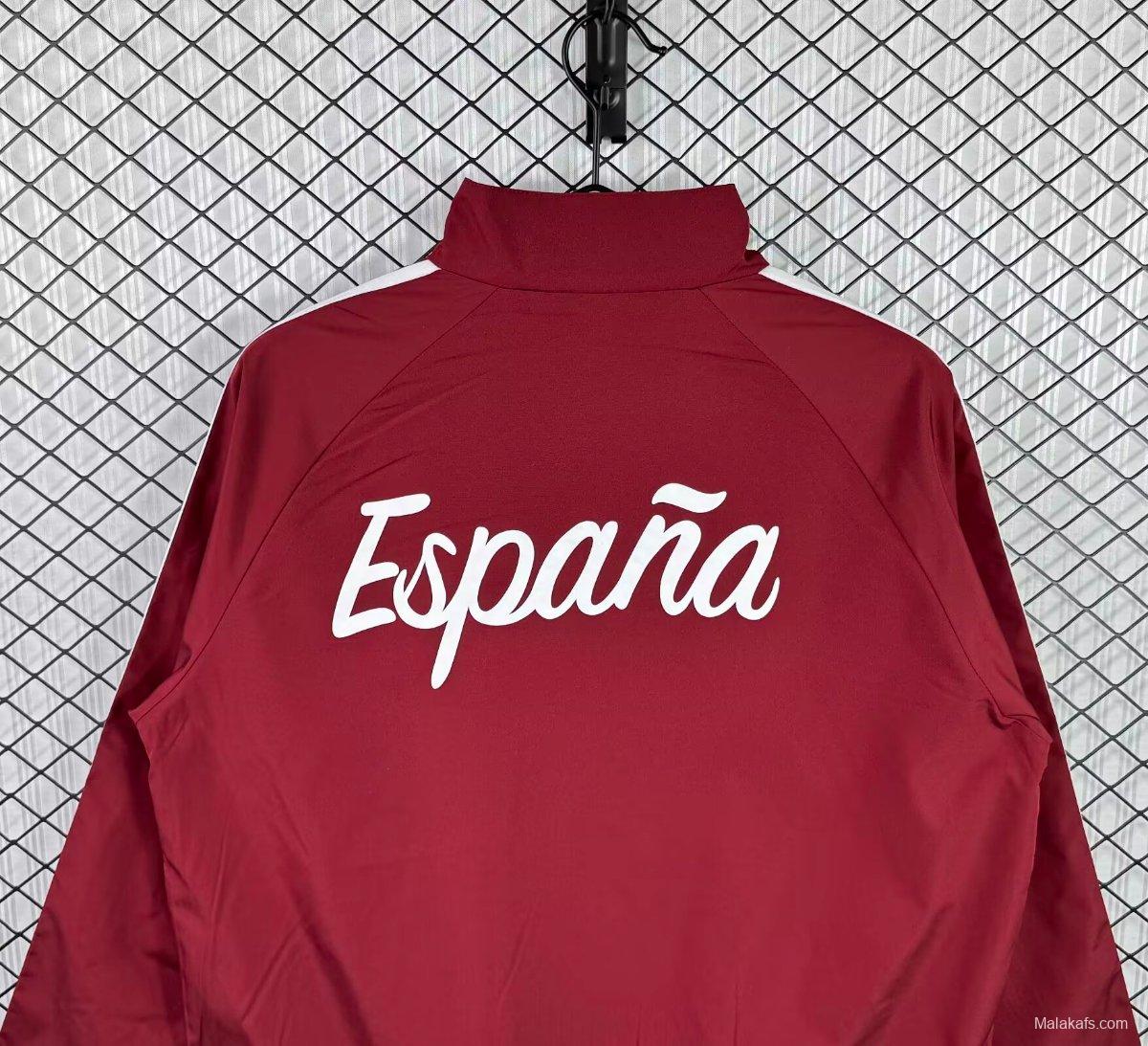 2026 Spain Burgundy Red Full Zipper Windbreaker
