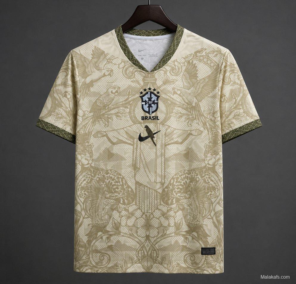 2026 Brazil Gold Cream with Baroque Floral and Christ the Redeemer Pattern Special Edition Jersey