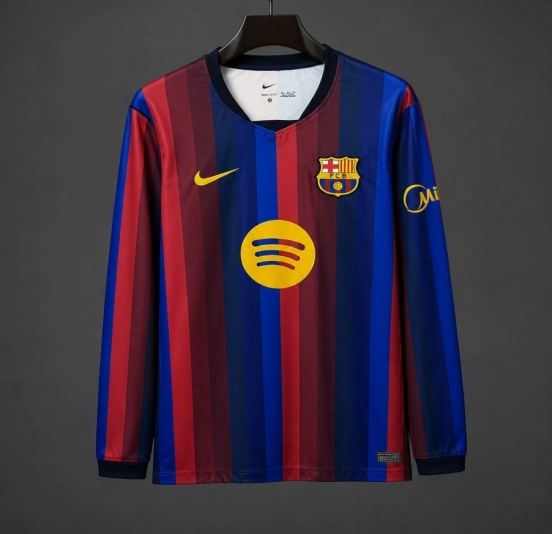 26/27 Barcelona Blue & Red Stripes Long Sleeve Home Jersey