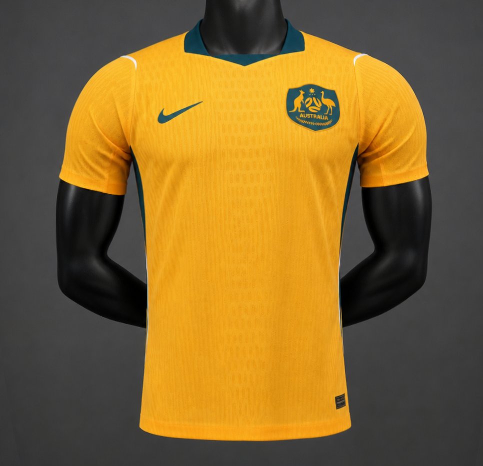 Player Version 2026 Australia Gold with Teal Collar Home Jersey