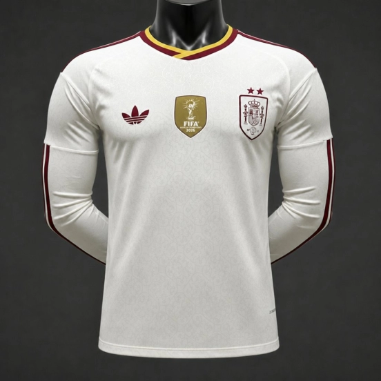 Player Version 2 Star 2026 Spain Away White Long Sleeve Jersey With Champion Patch