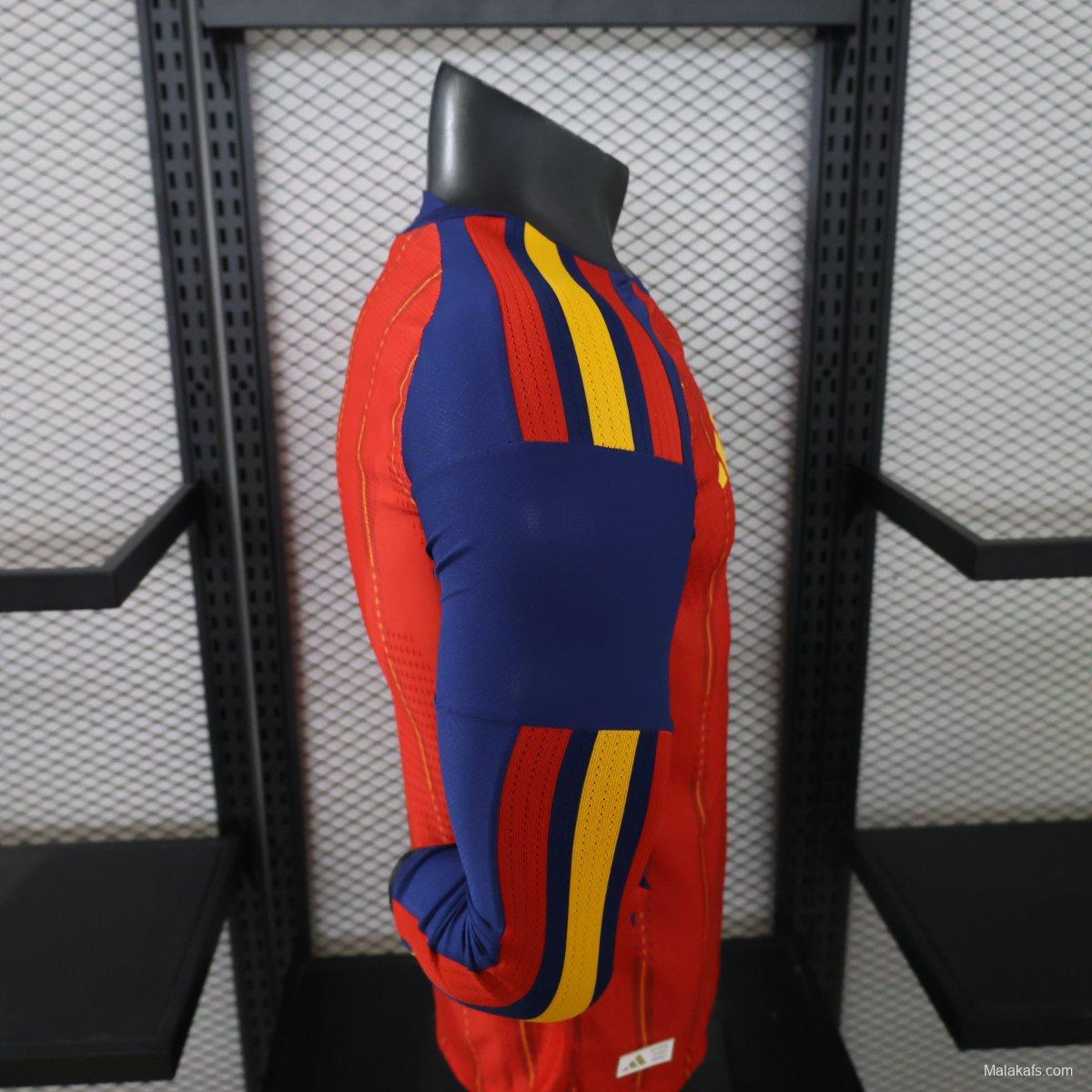 Player Version 2 Star 2026 Spain Home Long Sleeve Jersey With Champion Patch