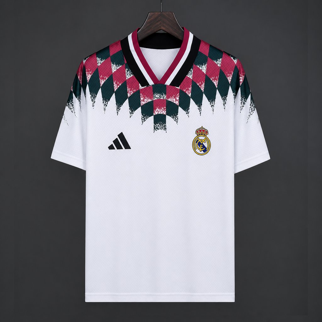 26/27 Real Madrid White Diamond Pattern Collar Pre-Match Jersey
